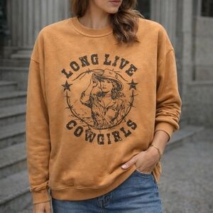 Hrt & Luv Long Live Cowboys Graphic Print Mustard Sweatshirt